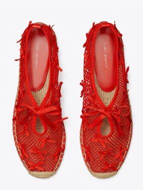 Tory Burch Mini Bow Mesh Espadrille Flats